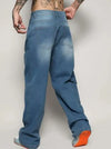 Men Smart Wide Leg Mildly Distressed Light Fade Stretchable Jeans
