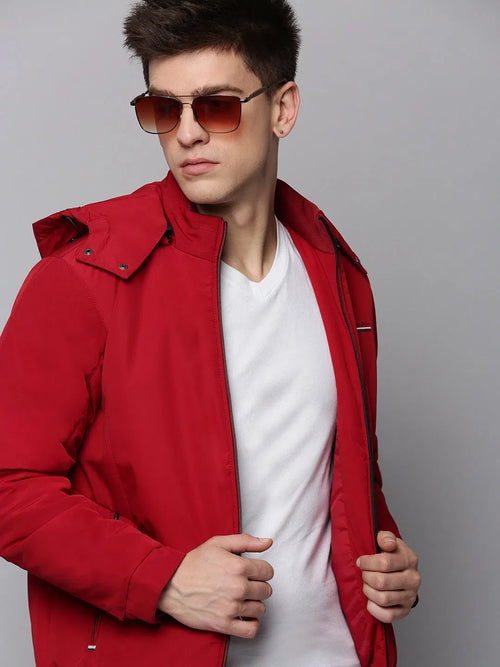 Men Red Solid Western Jacket-LBR-230-Maroon