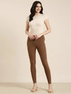 Women Coffee Brown Solid Leggings-AC-PLAIN-001-Coffeebrown