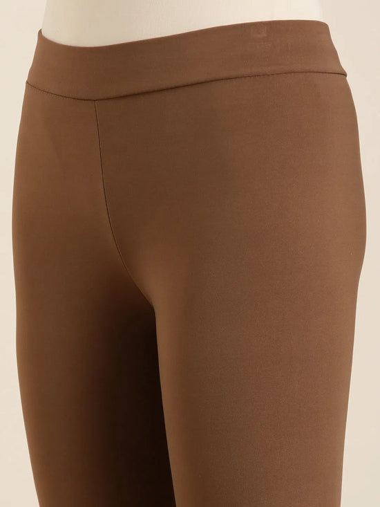 Women Coffee Brown Solid Leggings-AC-PLAIN-001-Coffeebrown