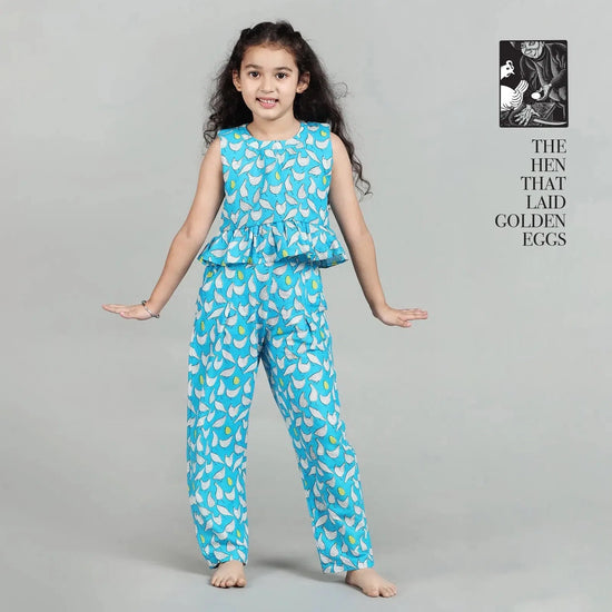 Girls Crop Top and Pants- With Hen that laid Golden Egg story print