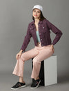 Women's Violet Solid Open Front Jacket-GZ-5577-Violet