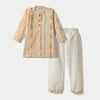 Desi Soota Boho String Print Cotton Kurta Pajama Set for Boys - Yellow-M026