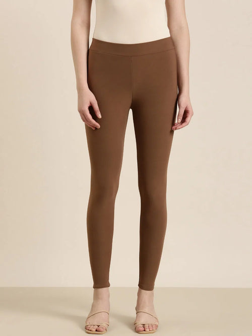 Women Coffee Brown Solid Leggings-AC-PLAIN-001-Coffeebrown