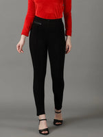 Women Black Solid Slim Fit Jeggings-AF-1898-Black