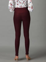 Women's Burgundy Solid Skinny Fit Jegging-ANX-1013-Burgundy
