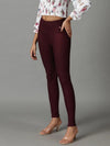 Women's Burgundy Solid Skinny Fit Jegging-ANX-1013-Burgundy