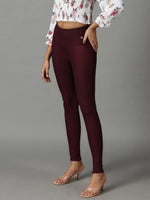 Women's Burgundy Solid Skinny Fit Jegging-ANX-1013-Burgundy