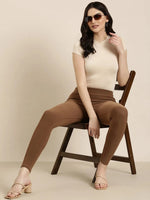 Women Coffee Brown Solid Leggings-AC-PLAIN-001-Coffeebrown