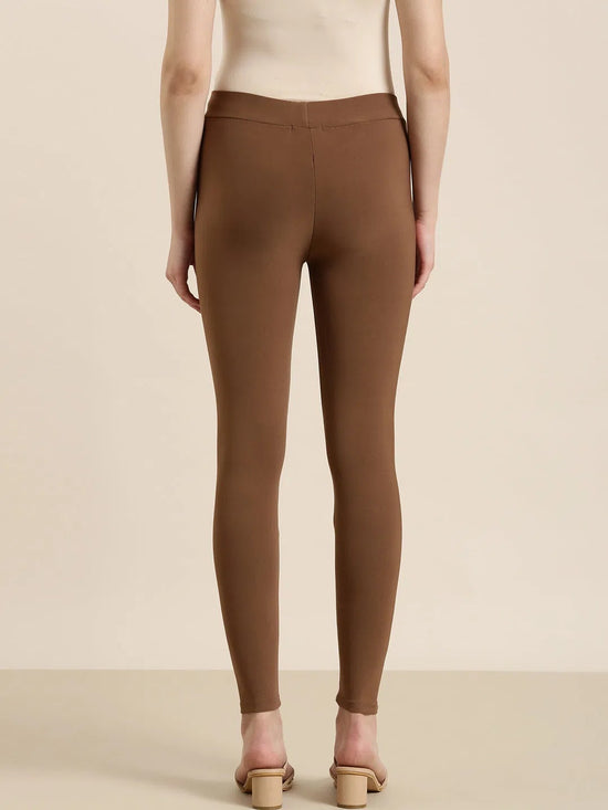 Women Coffee Brown Solid Leggings-AC-PLAIN-001-Coffeebrown