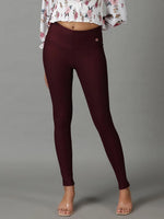 Women's Burgundy Solid Skinny Fit Jegging-ANX-1013-Burgundy