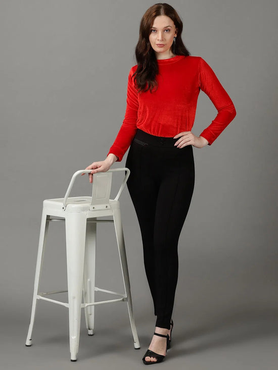 Women Black Solid Slim Fit Jeggings-AF-1898-Black