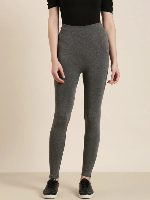 Women Grey Solid Leggings-AN-45-Grey
