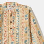 Desi Soota Boho String Print Cotton Kurta Pajama Set for Boys - Yellow-M026