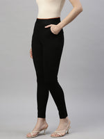 Women Solid Black Slim Fit Jeggings-AF-2266-Black
