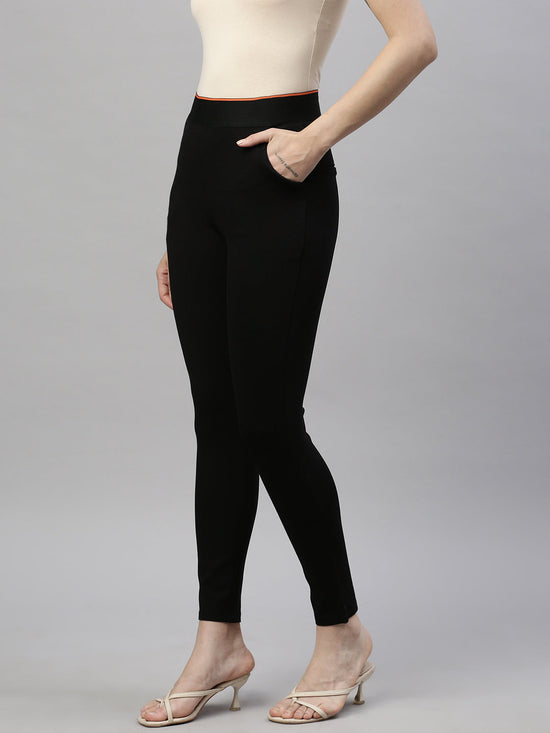 Women Solid Black Slim Fit Jeggings-AF-2266-Black