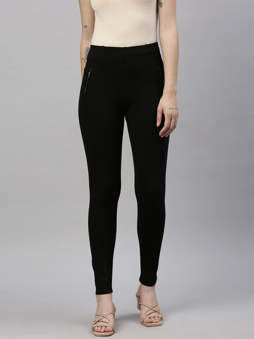 Women Solid Black Slim Fit Jeggings-AF-2268-Black