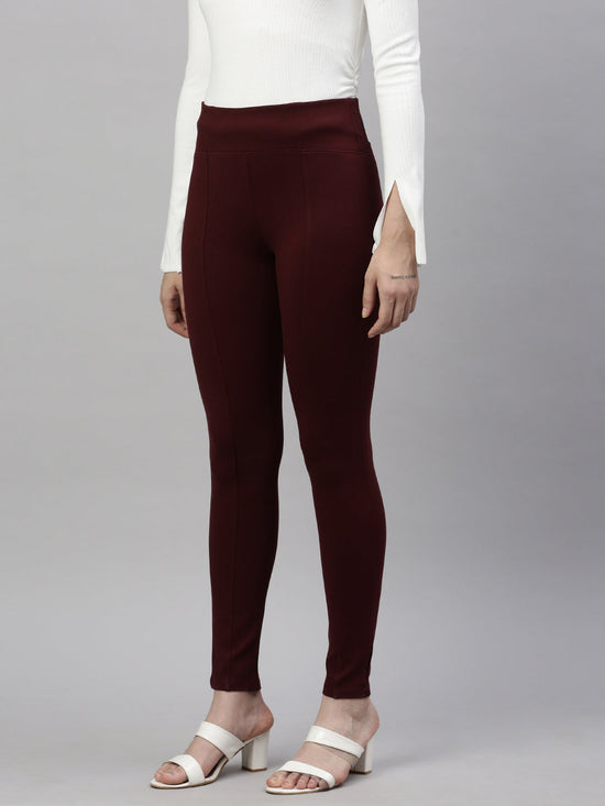 Women Solid Maroon Slim Fit Jeggings-AF-2269-Maroon