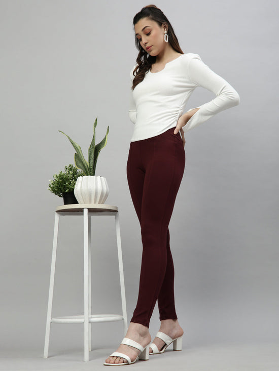 Women Solid Maroon Slim Fit Jeggings-AF-2269-Maroon