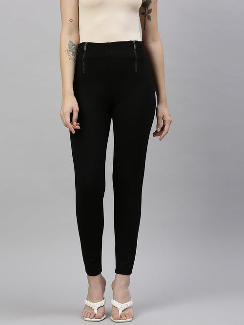 Women Solid Black Slim Fit Jeggings-AF-2271-Black