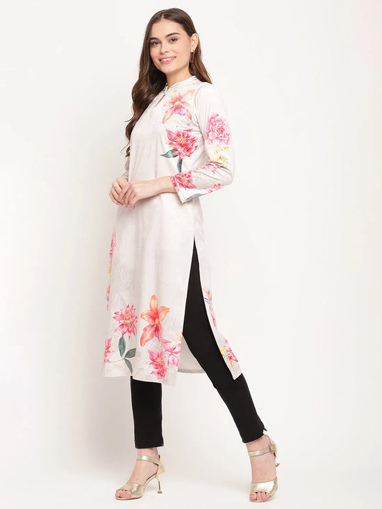 Ahalyaa Women Beige Velvet Digital Print Kurta-AHKUVLDP-905