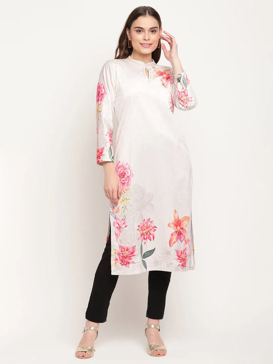 Ahalyaa Women Beige Velvet Digital Print Kurta-AHKUVLDP-905