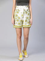 Windy green floral print elasticated women shorts