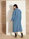 Women Blue Acid Washed Denim Over Coat-SFJCKT6978
