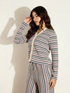 Women White Chevron Stripe Front Button Cardigan-SFSWSH7637