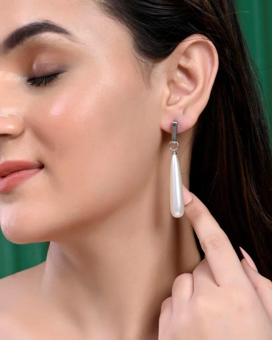 Set Of 2 Korean Drop Earrings - Gold Plated and Silver Plated With White Pearl-VOJ275