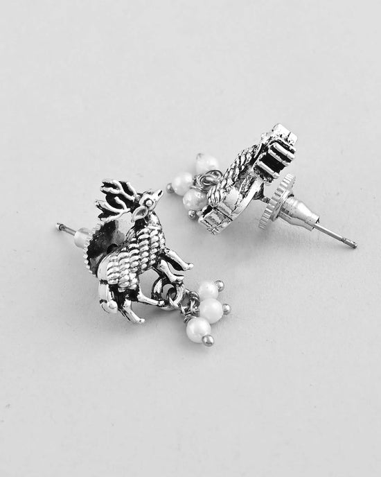 Rhodium-Plated Deer Oxidized Contemporary Choker With Earrings Set-VOJ359