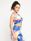 Clovia Medium Impact Padded Non-Wired Marble Print Sports Bra in Multicolour with Removable Cups
