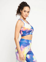 Clovia Medium Impact Padded Non-Wired Marble Print Sports Bra in Multicolour with Removable Cups