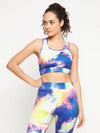 Clovia Medium Impact Padded Non-Wired Marble Print Sports Bra in Multicolour with Removable Cups