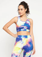 Clovia Medium Impact Padded Non-Wired Marble Print Sports Bra in Multicolour with Removable Cups