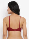Clovia Non-Padded Non-Wired Full Coverage Bra in Maroon- Lace & Cotton