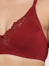 Clovia Non-Padded Non-Wired Full Coverage Bra in Maroon- Lace & Cotton