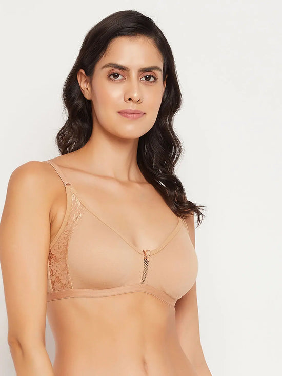 Clovia Non-Padded Non-Wired Full Coverage T-shirt Bra in Nude Colour - Cotton Rich