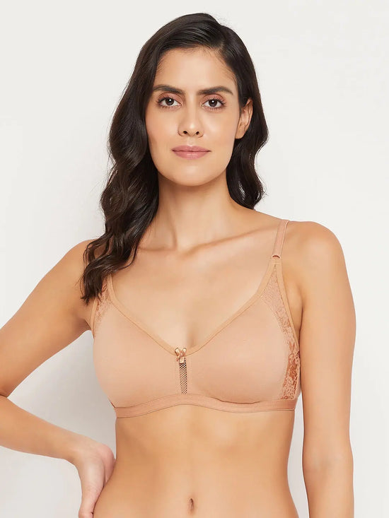 Clovia Non-Padded Non-Wired Full Coverage T-shirt Bra in Nude Colour - Cotton Rich