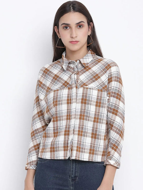 Turky Browm Brush Check Women Shirt