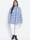 Minimalist Blue Brush Check Plus Size Women Shirt