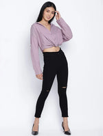 Tempted Purple Overlapped Women Crop Shirt