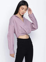 Tempted Purple Overlapped Women Crop Shirt