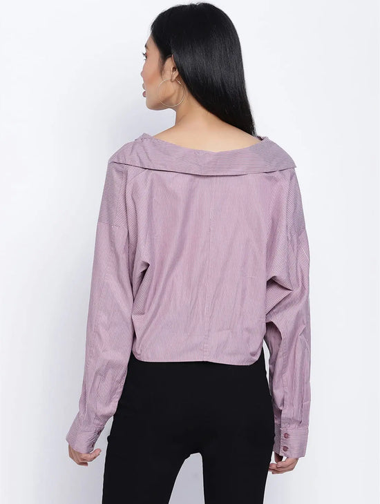 Tempted Purple Overlapped Women Crop Shirt