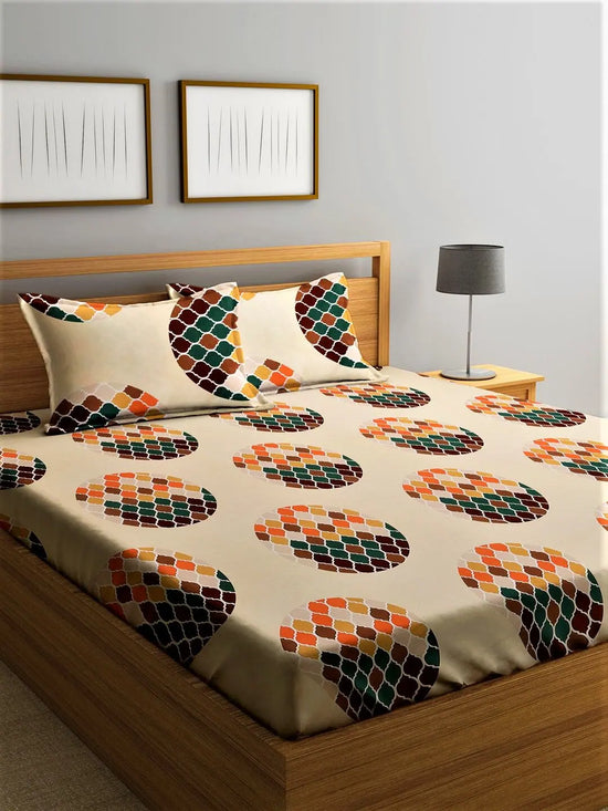 Home Sizzler Hypno Lux 144TC Microfibre Multicolor Double Bedsheet With 2 King Size Pillow Covers