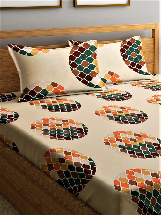 Home Sizzler Hypno Lux 144TC Microfibre Multicolor Double Bedsheet With 2 King Size Pillow Covers