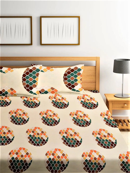 Home Sizzler Hypno Lux 144TC Microfibre Multicolor Double Bedsheet With 2 King Size Pillow Covers