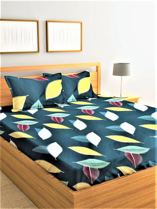 Home Sizzler Well Cushy 144TC Microfibre Multicolor Double Bedsheet With 2 King Size Pillow Covers
