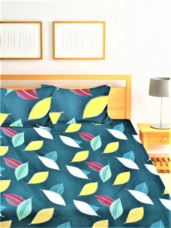 Home Sizzler Well Cushy 144TC Microfibre Multicolor Double Bedsheet With 2 King Size Pillow Covers
