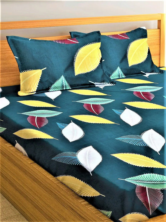 Home Sizzler Well Cushy 144TC Microfibre Multicolor Double Bedsheet With 2 King Size Pillow Covers